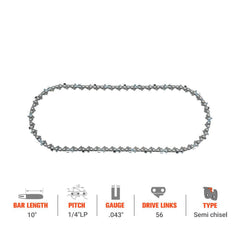 10" 1/4" Pitch .043" Gauge 56 DL Standard Chain Compatible with Stihl HT131 HT130 HT101 Chainsaw #71 PM3 56 - Hipa GA2740A - hipaparts