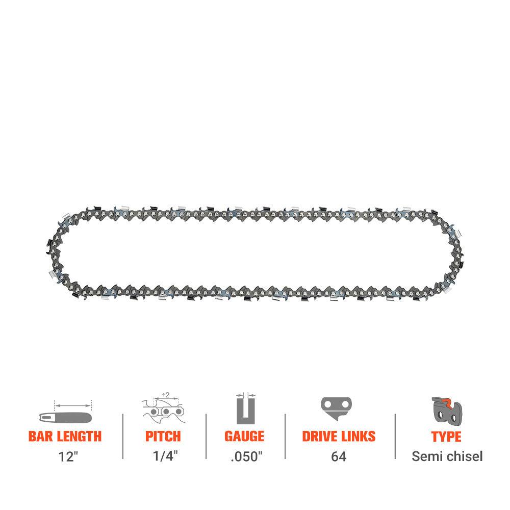 Hipa GA2735A 12" 1/4 mini Pitch .050 Gauge 64 DL Standard Chain Compatible with Stihl HT 70 75 100 101 130 Similar to 3005 816 4205 - hipaparts