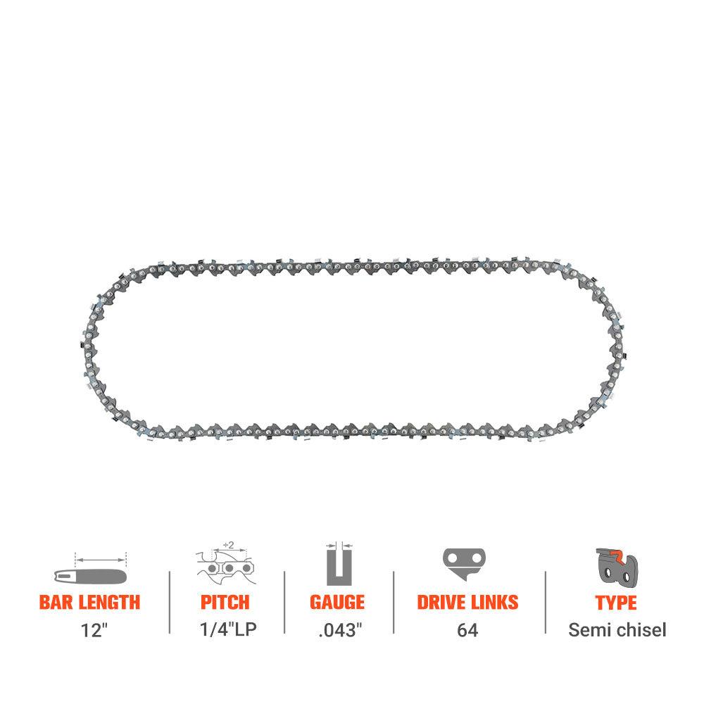Hipa GA2739A 12" 1/4 Pitch .043" Gauge 64 DL Standard Chain Compatible with Stihl HT70 HT75 HT100 HT130 HT73 Chainsaw Similar to 71 PM3 64 - hipaparts