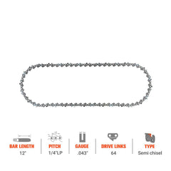 Hipa GA2739A 12" 1/4 Pitch .043" Gauge 64 DL Standard Chain Compatible with Stihl HT70 HT75 HT100 HT130 HT73 Chainsaw Similar to 71 PM3 64 - hipaparts