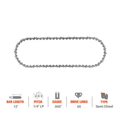 Hipa GA2741A 1/4"LP Pitch .043" Gauge 65 DL Standard Chain Compatible with Stihl MSA16T  Chainsaw Similar to 3670 000 0065 - hipaparts