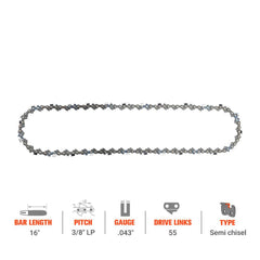 Hipa GA2145B 16 Inch 3/8" .043" 55DL Chainsaw Chain Compatible with Stihl MS170 MS180 Chain Saw Pitch Similar to 3610 005 0055 61 PMM3 55 - hipaparts