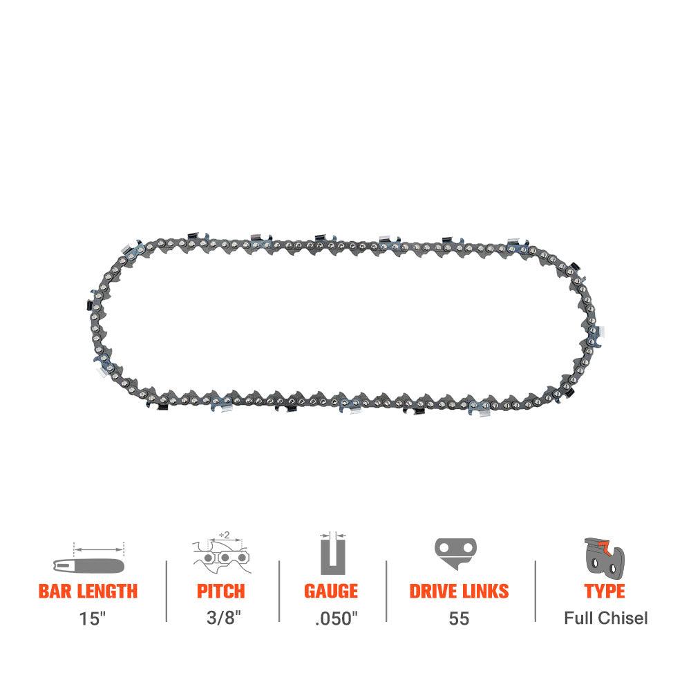 Hipa GA2544B 16" 3/8" Pitch .050" Gauge 55 DL Full Skip Chain Compatible with Craftsman 316.34107 41536 Chainsaw Similar to 91PX055 - hipaparts