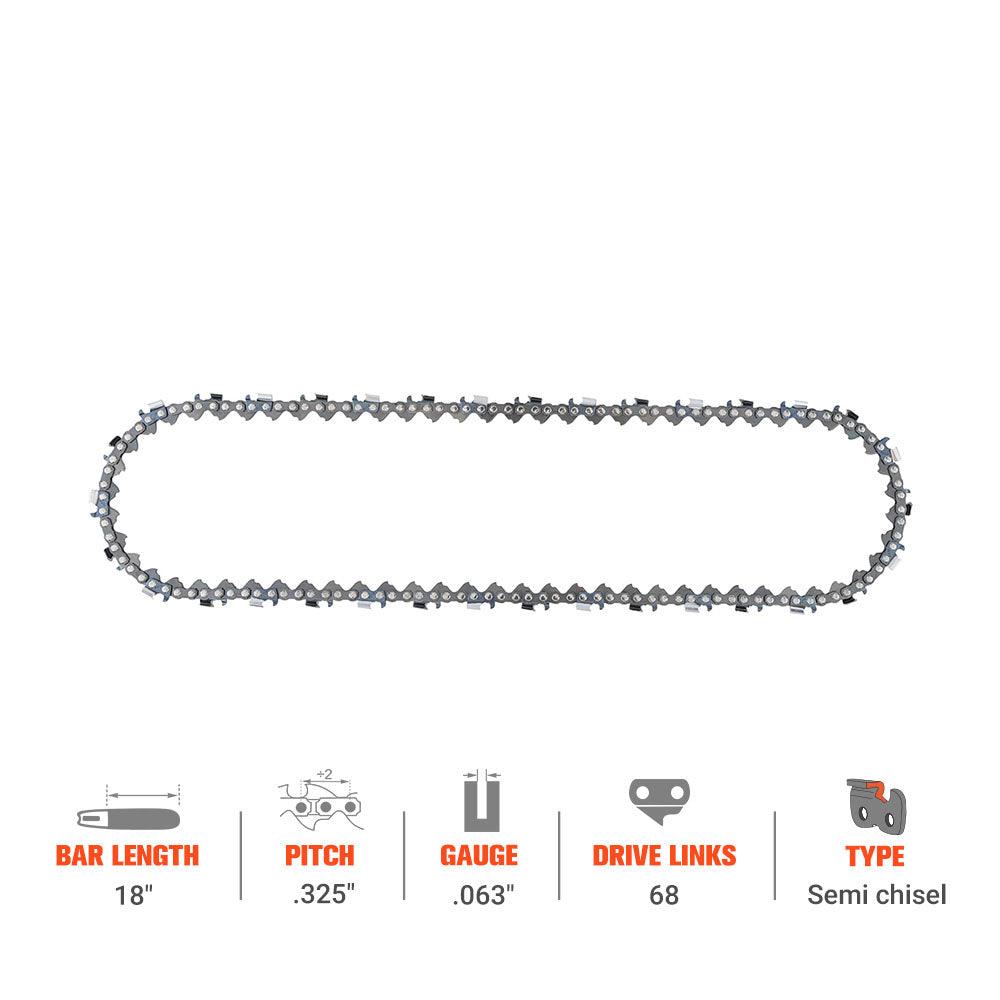 Hipa GA2778B 18" .325"Pitch .063" Gauge 68 DL Standard Chain Compatible with For Stihl MS250 MS 251 MS361 MS391 Chainsaw Similar to 501 84 17-68 - hipaparts