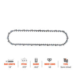 Hipa GA2778B 18" .325"Pitch .063" Gauge 68 DL Standard Chain Compatible with For Stihl MS250 MS 251 MS361 MS391 Chainsaw Similar to 501 84 17-68 - hipaparts