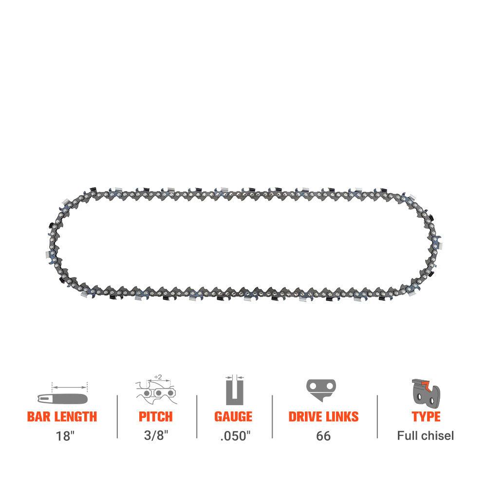Hipa GA2751B 18 Inch 3/8" .050" 66 DL Chainsaw Chain Compatible with Stihl MS290 029 MS310 MS360 MS390 Chainsaw Similar to 72LPX66CQ - hipaparts