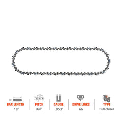 Hipa GA2751B 18 Inch 3/8" .050" 66 DL Chainsaw Chain Compatible with Stihl MS290 029 MS310 MS360 MS390 Chainsaw Similar to 72LPX66CQ - hipaparts