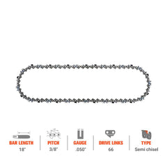 Hipa GA2570B 18 Inch 3/8" .050" 66 DL Ripping Chain Compatible with Stihl 029 MS290 MS391 Echo CS-590 Chainsaw Similar to 72LPX66CQ - hipaparts