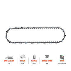 Hipa GA2546B 18 Inch 3/8" .050" 68 DL Full Chisel Chain Compatible with Husqvarna 455 455E 285 359 Chainsaw Similar to 33 RSF 68 - hipaparts