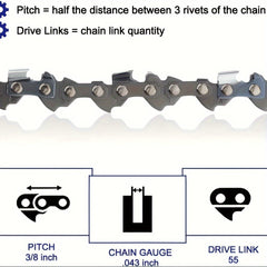 Hipa Chainsaw Chain for Stihl 16 Inch Bars.043 Gauge 3/8 Pitch 55 Drive Links