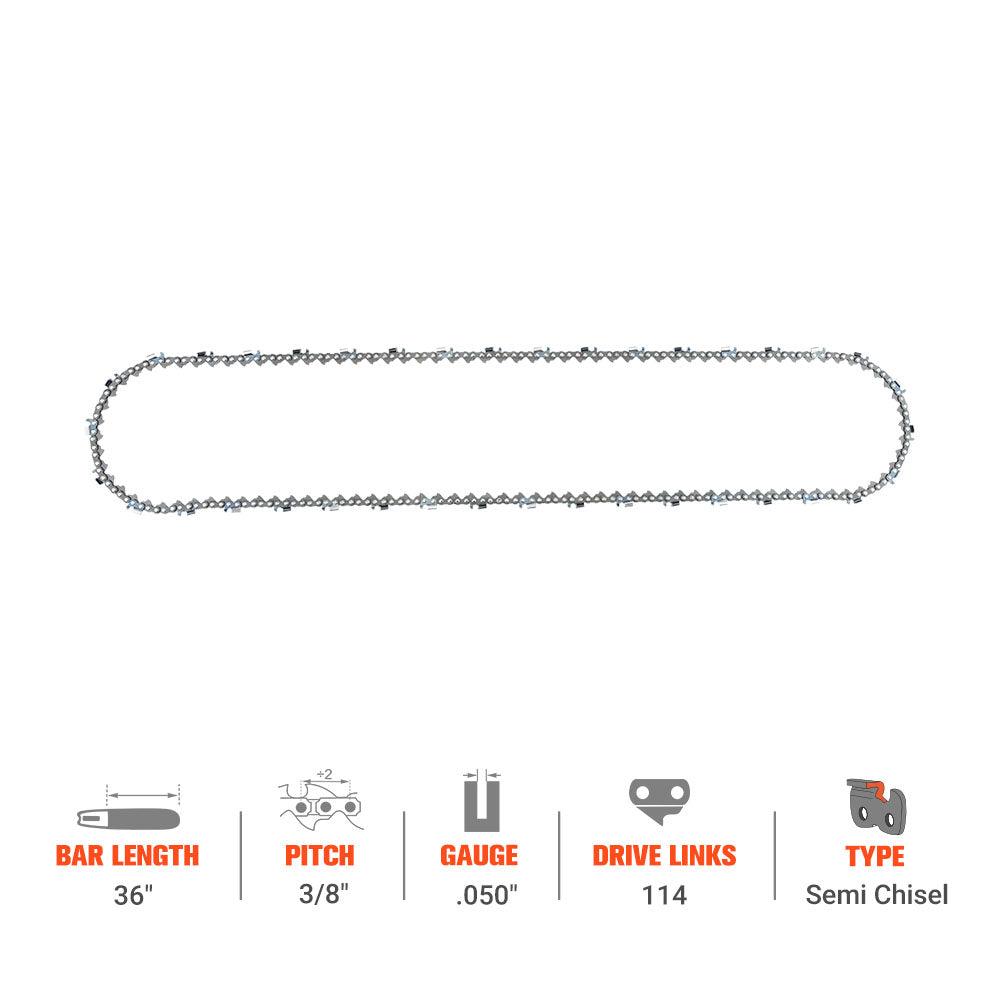 Hipa GA2559B 36" 3/8" Pitch .050" Gauge 114 DL Full Skip Chain Compatible with Stihl 041 660 Chainsaw Similar to 72EXJ114 - hipaparts