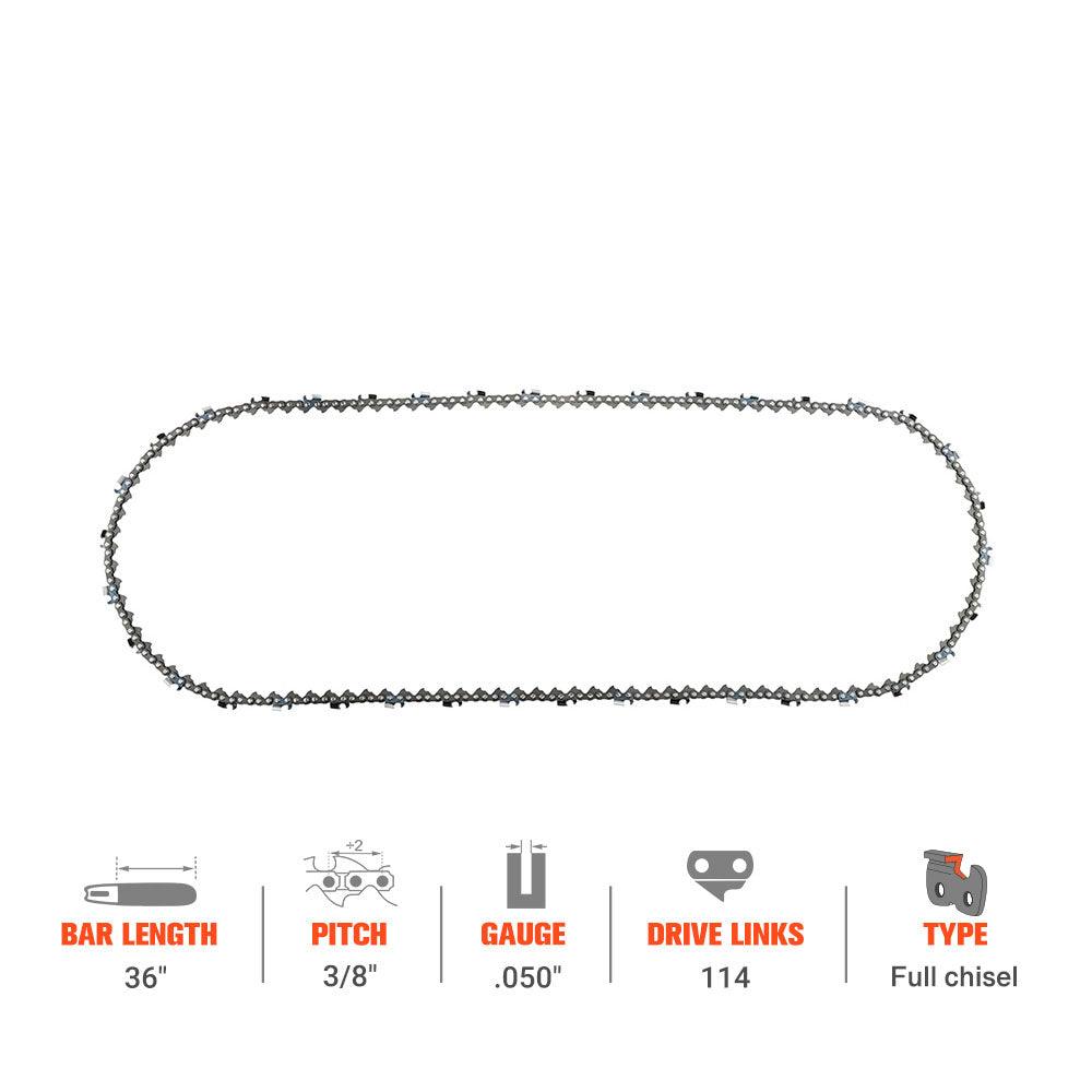 Hipa GA2539B 36 Inch 3/8" .050" 114 DL Full Skip Chain Compatible with Stihl MS440 MS441 MS461 MS660 MS391 Chainsaw Similar to 33 RS 114 - hipaparts