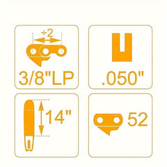 3pcs Hipa 14 Inch Bar.050 Gauge 3/8 Pitch 52DL Chainsaw Chain For Ryobi RY3714 RY40503 RY4 Chainsaw - hipaparts