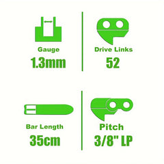 2pcs Hipa 14" Chainsaw Chain For Worx WG384 Cordless Blade 3/8" LP 043 Gauge 52DL Chainsaw