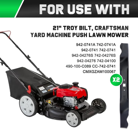 21 inch Mower Mulching Blades for Troy Bilt TB110 TB230 TB240 TB130 TB210 TB320 TB220 TB280ES 942-0741A 742-0741 742-0741A 942-0741 Cub Cade MTD 21" Deck Mower Blade (2 Pack)