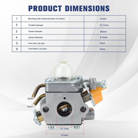 308054043 Carburetor for Ryobi CS26 SS26 RY09056 CS30 SS30 EX26 RY28040 RY28020 RY28000 RY09053 RY09055 RY28025 RY28021 26CC Trimmer Brushcutter
