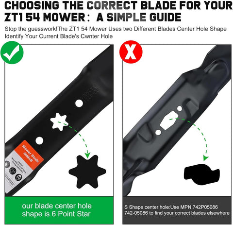 ZT1 54 inch Mower Blades Replace Cub Cadet 942-05056A for Ultima ZT2 XT1 XT2 RZT54 54'' Zero Turn Tractor with 6 Star Hole 942-05056-X High Lift
