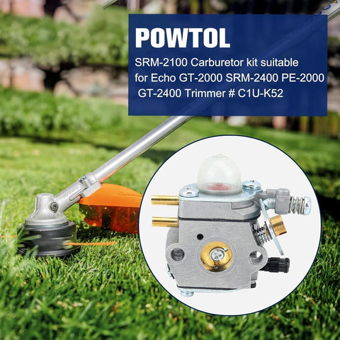Powtol SRM 2100 Carburetor for Echo SRM 2400 SRM-2100 SRM2100 GT2000 PE2000 SRM2400 PE2400 GT2000R PPF2100 PPT2100 SRM2110 PP1200 PP800 PAS2000 String Trimmer Replace C1U-K52
