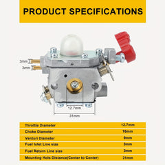 1pc Hipa C1U-P27 Carburetor Replacement Kit, For MTD MS2550 MS2560 Trimmer RM430 Blower Troy-Bilt TB2044XP TB25HT Trimmer, Includes Gaskets & Fuel Line, Easy Install, Precise Engine Dynamics