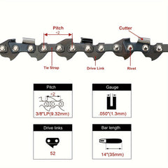 Hipa 91VXL052G 14 Inch Bar.050 Gauge 3/8 Pitch 52DL Chainsaw Chain For Ryobi RY3714 RY40503 RY4 Chainsaw - hipaparts