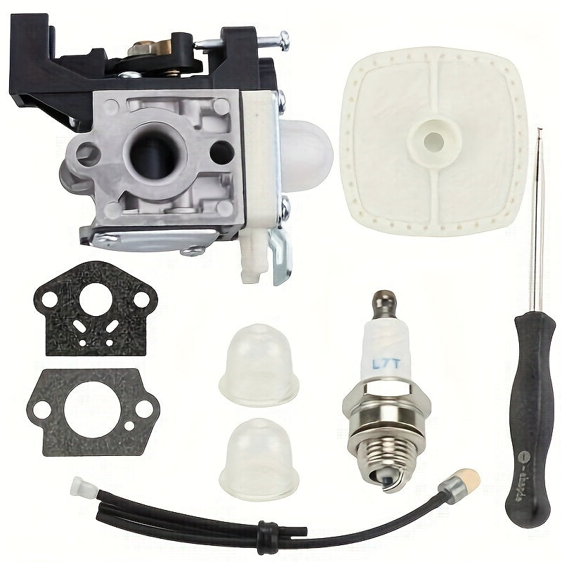 Hipa RB-K93 Carburetor Kit for Echo GT225, PE225, SRM225, SRM225U, and GT225L weedeater trimmers, includes carbureter, air filter, spark plug, fuel filter, carburetor adjustment tool, 2pcs primer bulbs and 2pcs gaskets.
