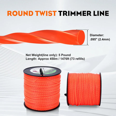 5LB .095" Weed Eater String , Commercial Grade Round Twist Nylon Trimmer Line