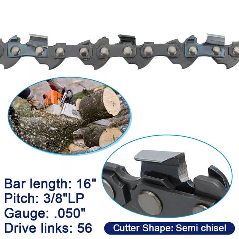 2pcs 16-Inch Chainsaw Chain 3/8" LP .050" Gauge 56DL Fits Greenworks/Echo/Makita