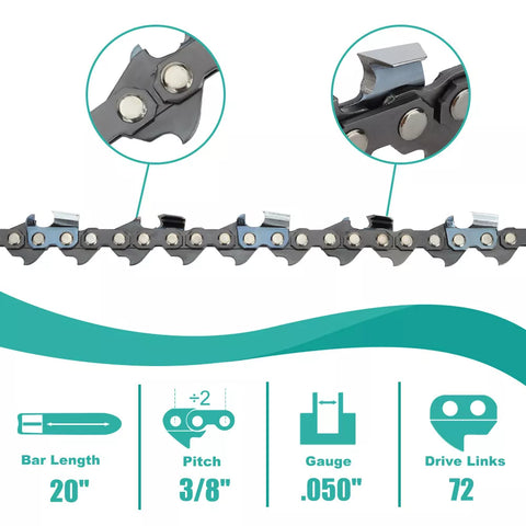 2x Full Chisel Chainsaw Chain 20 Inch .050 3/8 LP 72DL for Husqvarna 455 Rancher