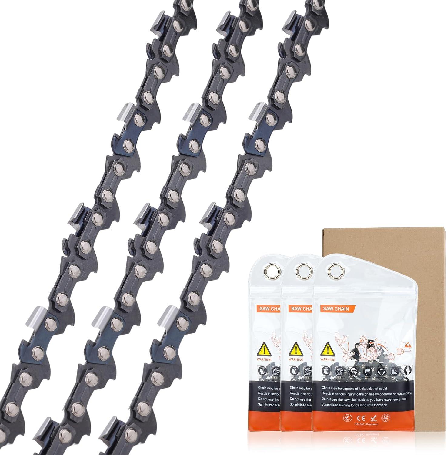3-Pack Chainsaw Chain for 10 Inch (25cm) Bar, 40 Drive Links, 3/8"LP .050" Gauge, Low-Kickback Compatible for Bosch, Black & Decker, Makita, Greenworks, Ryobi and More - hipaparts