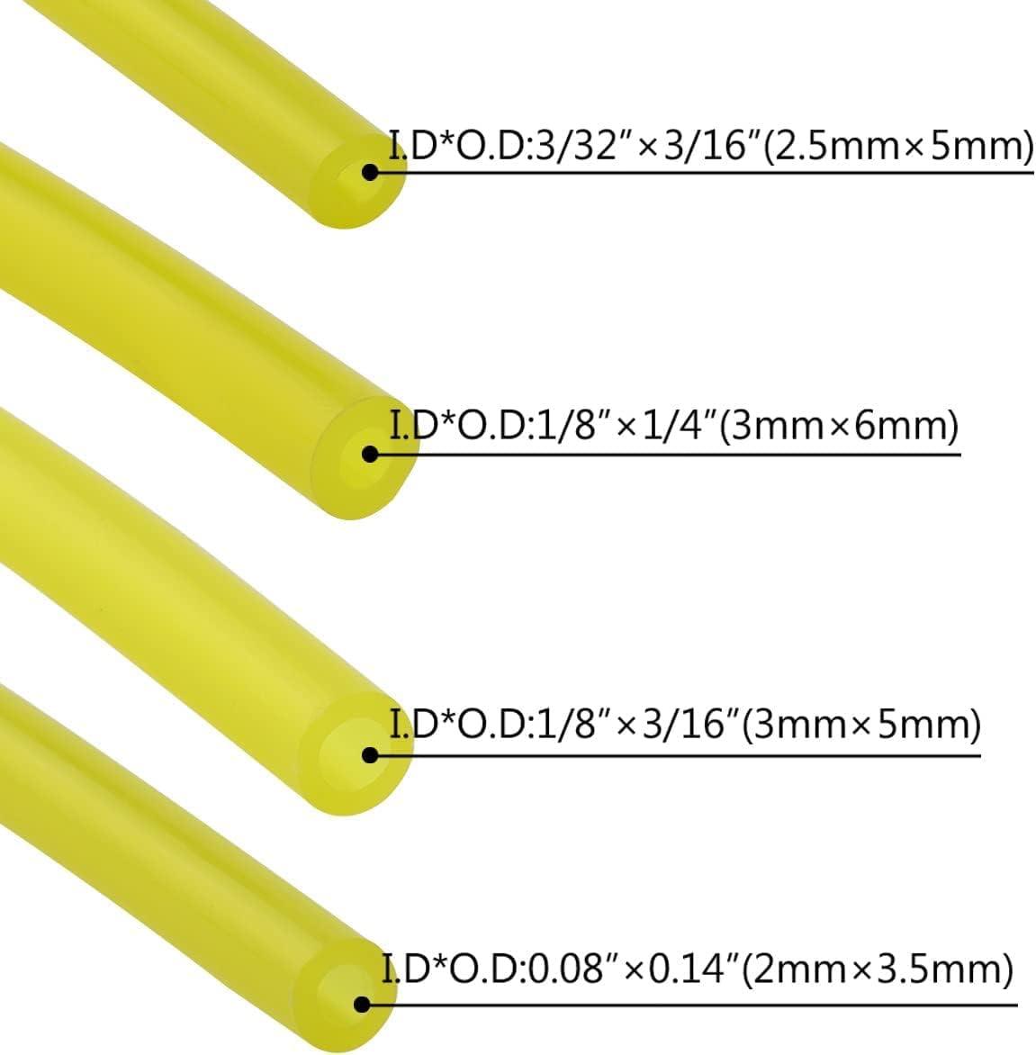 4Pcs Fuel Line Hose Tube Fuel Hose Pipe Oil Hose for Engines Petrol Hose Transparent Tubing Accessories Chainsaw Blower 2 x 3.5 mm, 2.5 x 5 mm, 3 x 5 mm, 3 x 6 mm Yellow (4 Different Sizes) - hipaparts