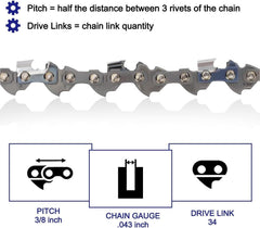 90PX034G R34 8 Inch Pole Saw Chain For Ryobi 901289001 Homelite UT-43160 30254EG Ryobi RY43160 PS720 Pole Saw 34 Drive Links 3/8" Low Profile .043" Chains Pack of 3 - hipaparts