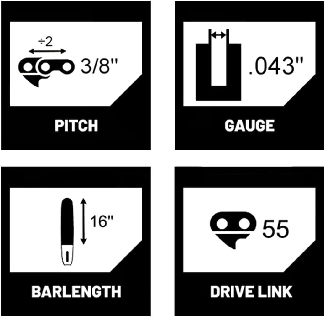 90PX034G R34 8 Inch Pole Saw Chain For Ryobi 901289001 Homelite UT-43160 30254EG Ryobi RY43160 PS720 Pole Saw 34 Drive Links 3/8" Low Profile .043" Chains Pack of 3 - hipaparts