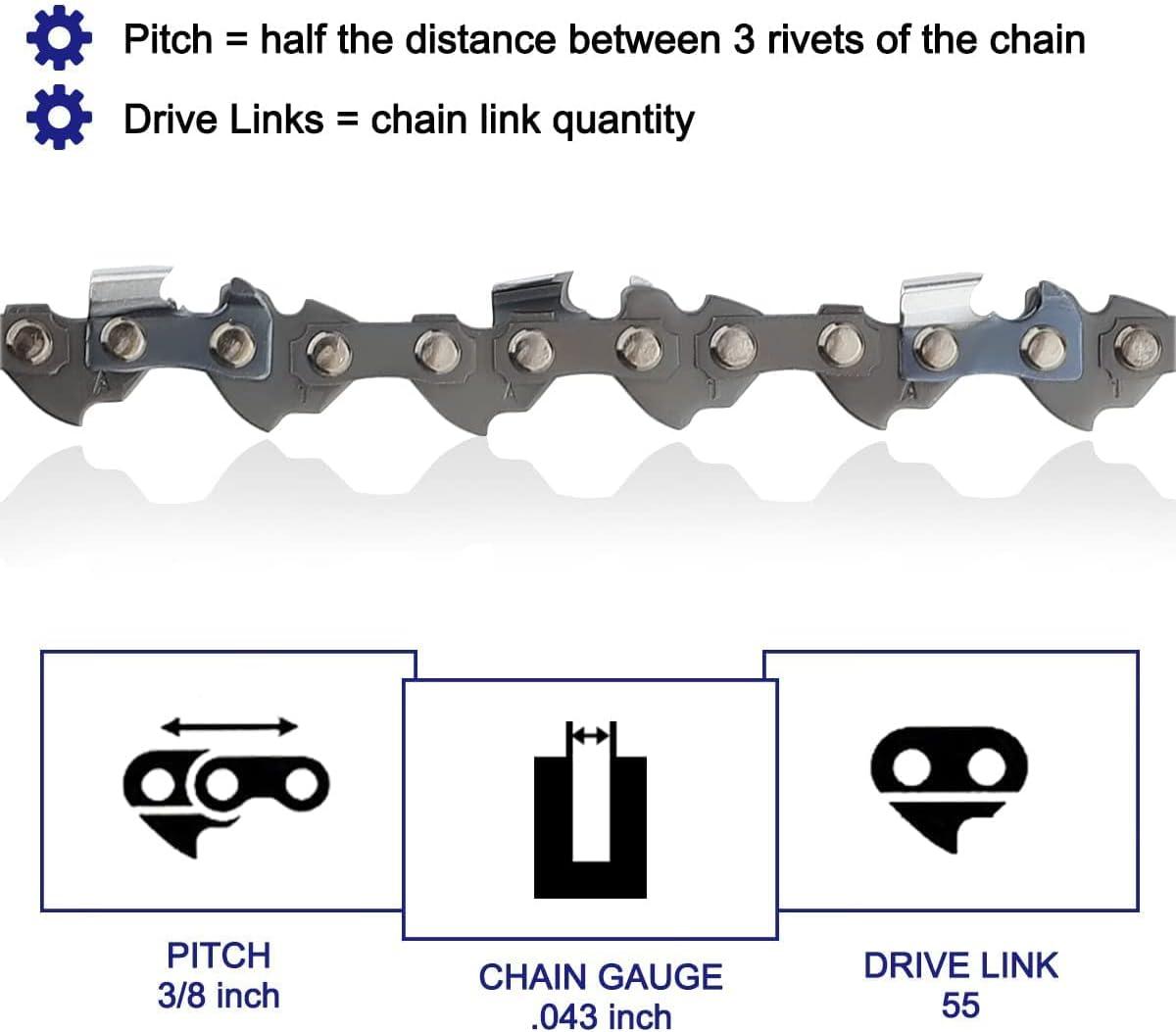 90PX034G R34 8 Inch Pole Saw Chain For Ryobi 901289001 Homelite UT-43160 30254EG Ryobi RY43160 PS720 Pole Saw 34 Drive Links 3/8" Low Profile .043" Chains Pack of 3 - hipaparts