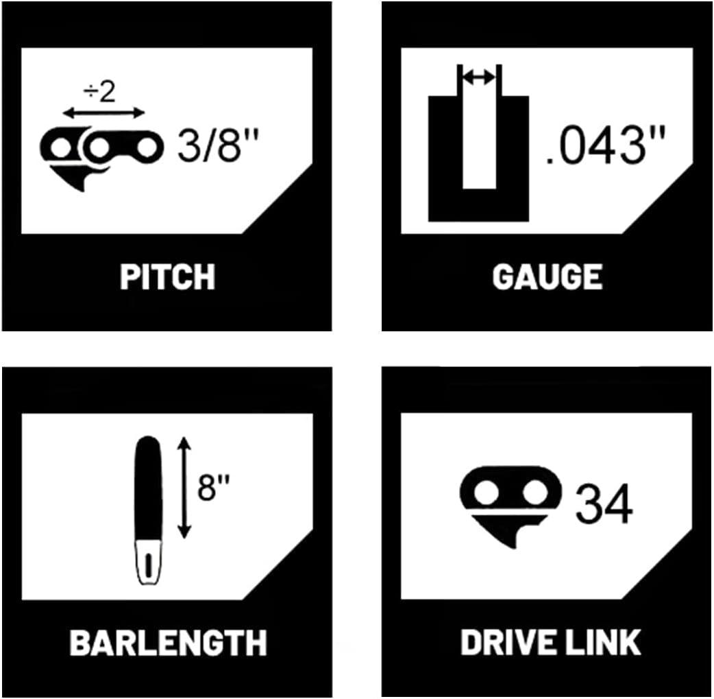 90PX034G R34 8 Inch Pole Saw Chain For Ryobi 901289001 Homelite UT-43160 30254EG Ryobi RY43160 PS720 Pole Saw 34 Drive Links 3/8" Low Profile .043" Chains Pack of 3 - hipaparts