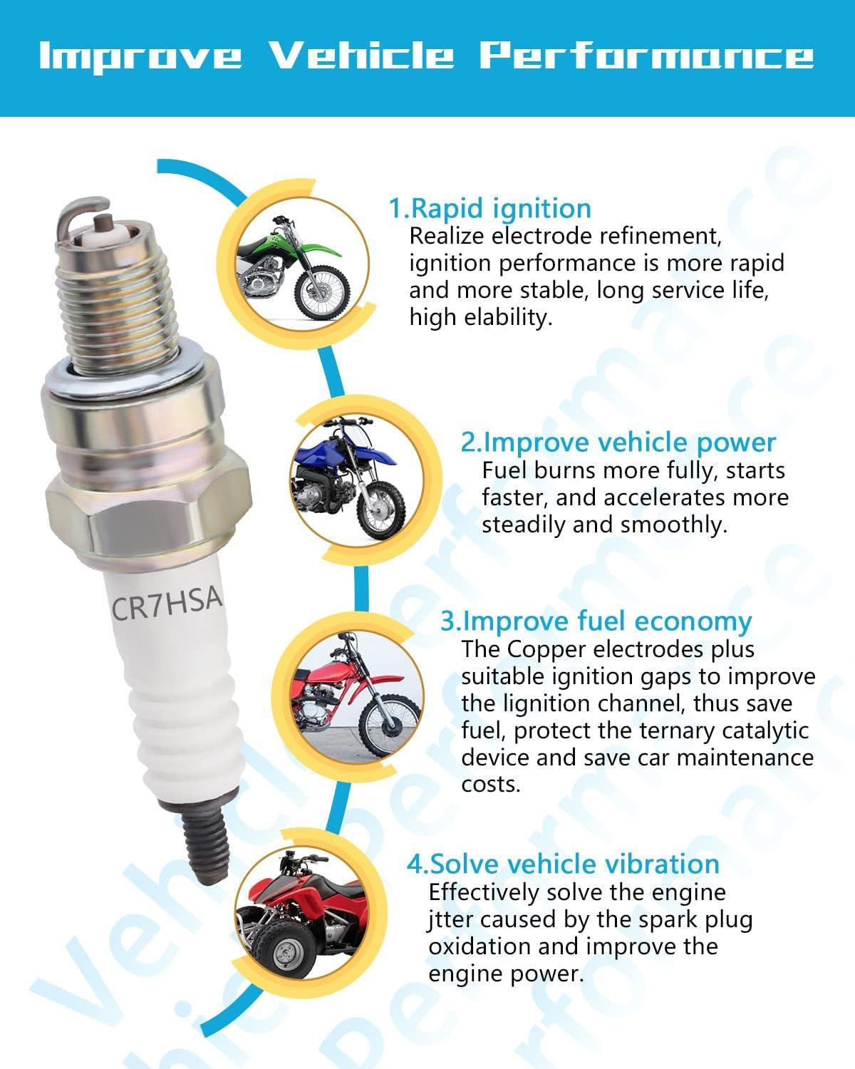 A7RTC CR7HSA Motorcycle Spark Plug A7RC A7TC CR7HSA 4549 Replace for GY6 Engine 50cc 70cc 90cc 100cc 110 125 150cc Motorcycle ATV Quad Scooter Go Kart Moped Chopper Buggy Dirt Racing Bike - hipaparts