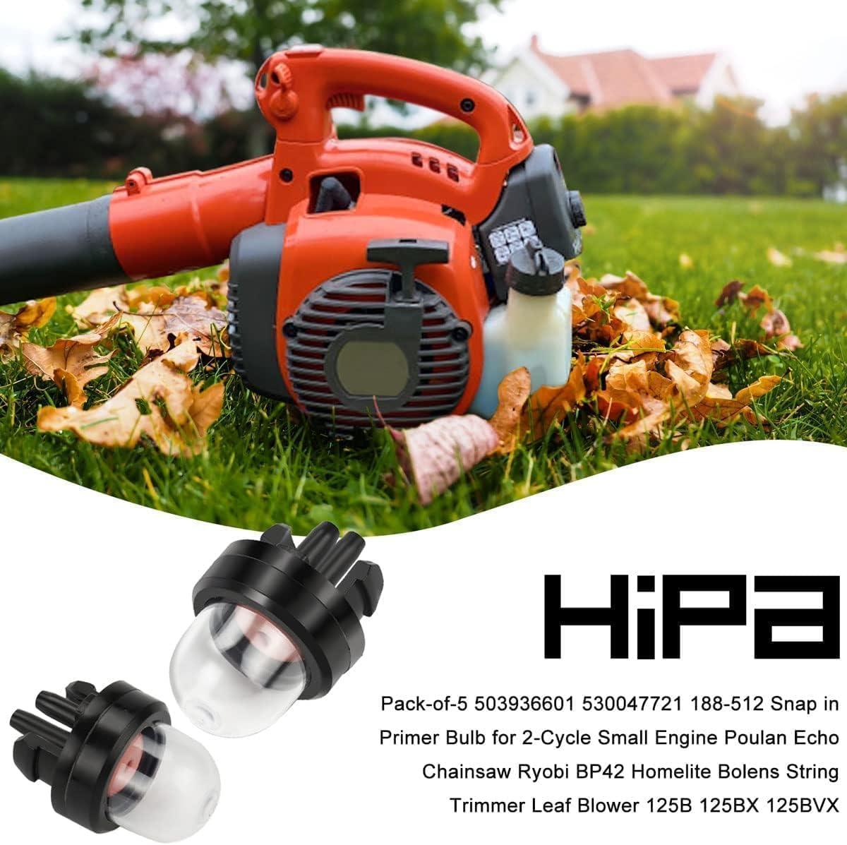 Hipa 188-512-1 Snap in Primer Bulb for 2-Cycle Small Engine Poulan Echo Chainsaw Ryobi BP42 Homelite Bolens String Trimmer Leaf Blower 125B 125BX 125BVX 530047721 503936601 5Pack - hipaparts