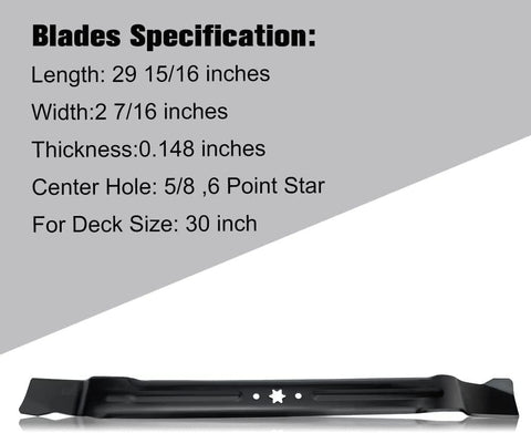 TB30 30 inch Mower Blade for Troy Bilt TR30 TB30R Cub Cade CC30 CC30H Craftsman R1000 RER1000 R1500 30'' Deck Mower Replace for 942-04385 742-04385 - hipaparts